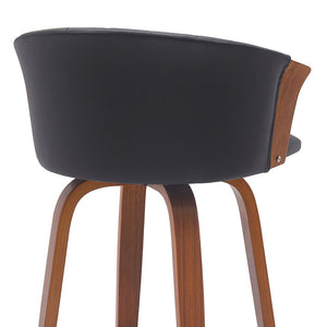 26" Black And Brown Faux Leather And Fabric And Solid Wood Counter Height Swivel Bar Chair