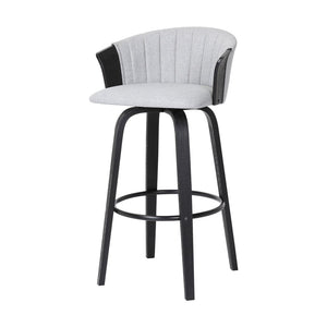 26" Light Gray And Black Fabric And Wood Counter Height Swivel Bar Chair