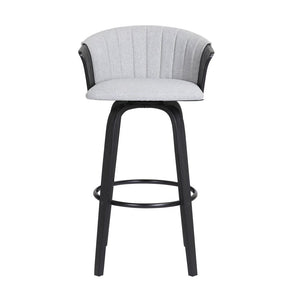 26" Light Gray And Black Fabric And Wood Counter Height Swivel Bar Chair
