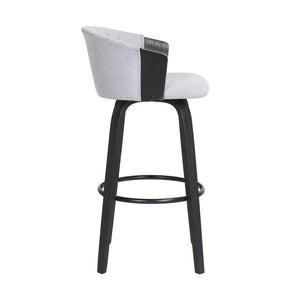 26" Light Gray And Black Fabric And Wood Counter Height Swivel Bar Chair