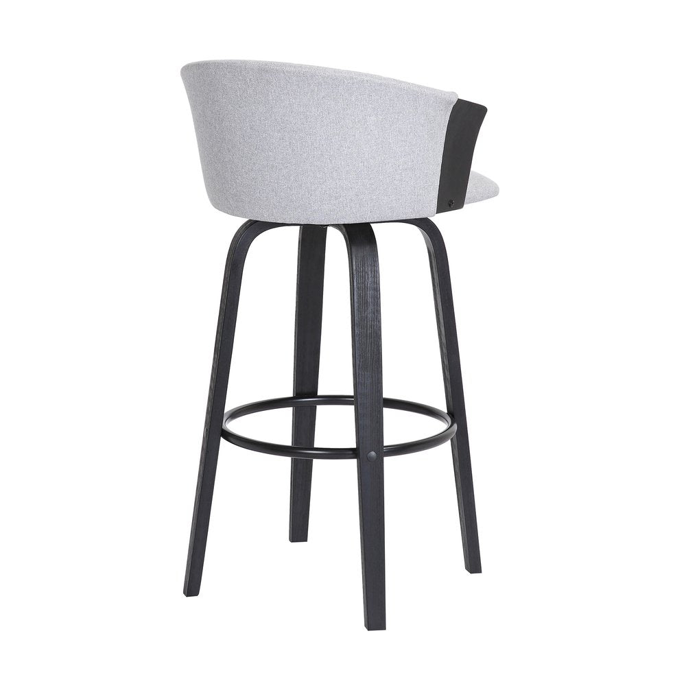 26" Light Gray And Black Fabric And Wood Counter Height Swivel Bar Chair