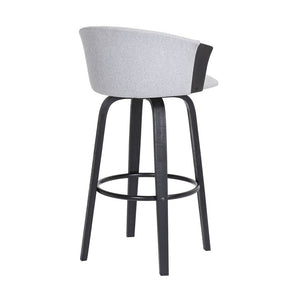 26" Light Gray And Black Fabric And Wood Counter Height Swivel Bar Chair