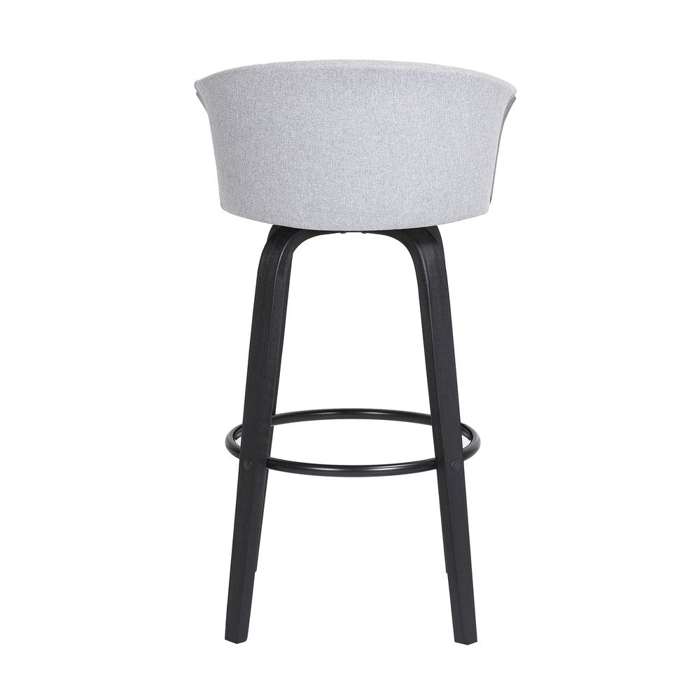 26" Light Gray And Black Fabric And Wood Counter Height Swivel Bar Chair