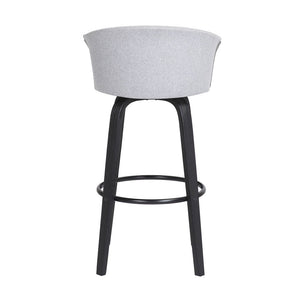 26" Light Gray And Black Fabric And Wood Counter Height Swivel Bar Chair