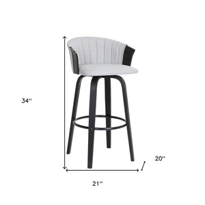 26" Light Gray And Black Fabric And Wood Counter Height Swivel Bar Chair