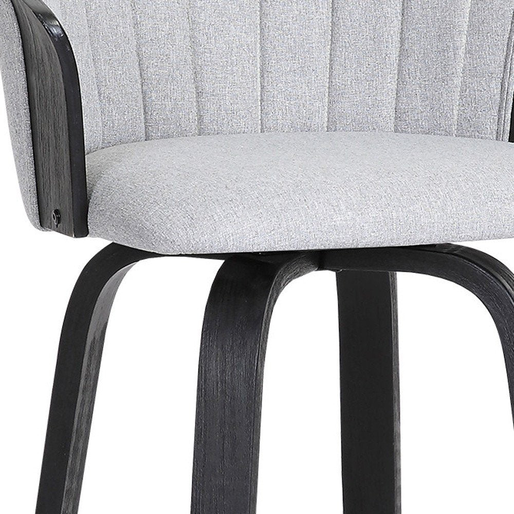 26" Light Gray And Black Fabric And Wood Counter Height Swivel Bar Chair