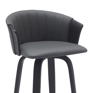 30" Gray And Black Faux Leather Swivel Bar Height Bar Chair