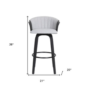 30" Light Gray And Black Fabric Swivel Bar Height Bar Chair