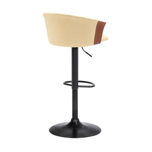 Cream And Black Faux Leather And Fabric And Metal Adjustable Height Swivel Bar Chair