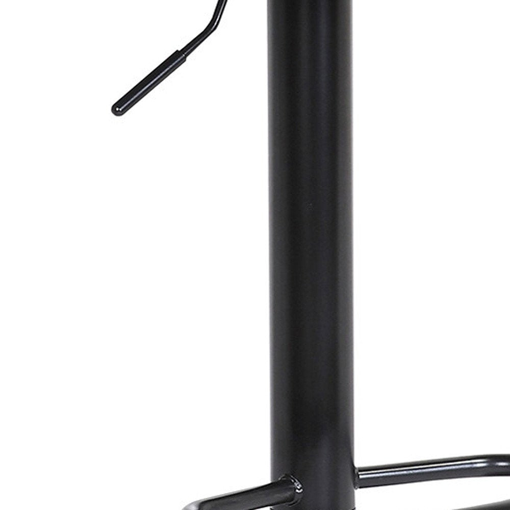 Cream And Black Faux Leather And Fabric And Metal Adjustable Height Swivel Bar Chair