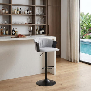 Light Gray and Black Fabric with Metal Swivel Adjustable Height Bar Chair