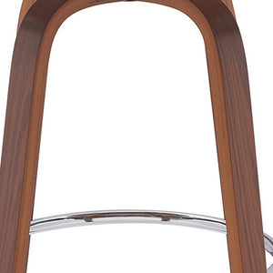 26" Cream And Wood Brown Faux Leather Swivel Low Back Counter Height Bar Chair