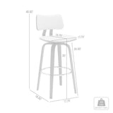 30" Cream And Wood Brown Faux Leather Swivel Low Back Bar Height Bar Chair