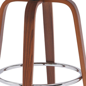 30" Cream And Brown Faux Leather And Fabric And Wood Low Back Bar Height Swivel Bar Chair