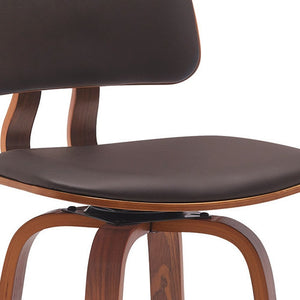 30" Brown Faux Leather And Fabric And Wood Low Back Bar Height Swivel Bar Chair