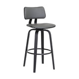 30" Gray And Black Faux Leather Swivel Low Back Bar Height Bar Chair
