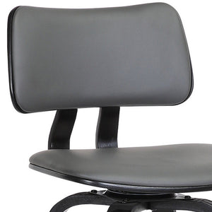 30" Gray And Black Faux Leather And Fabric And Wood Low Back Bar Height Swivel Bar Chair