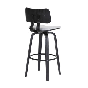 30" Light Gray And Black Fabric Swivel Low Back Bar Height Bar Chair