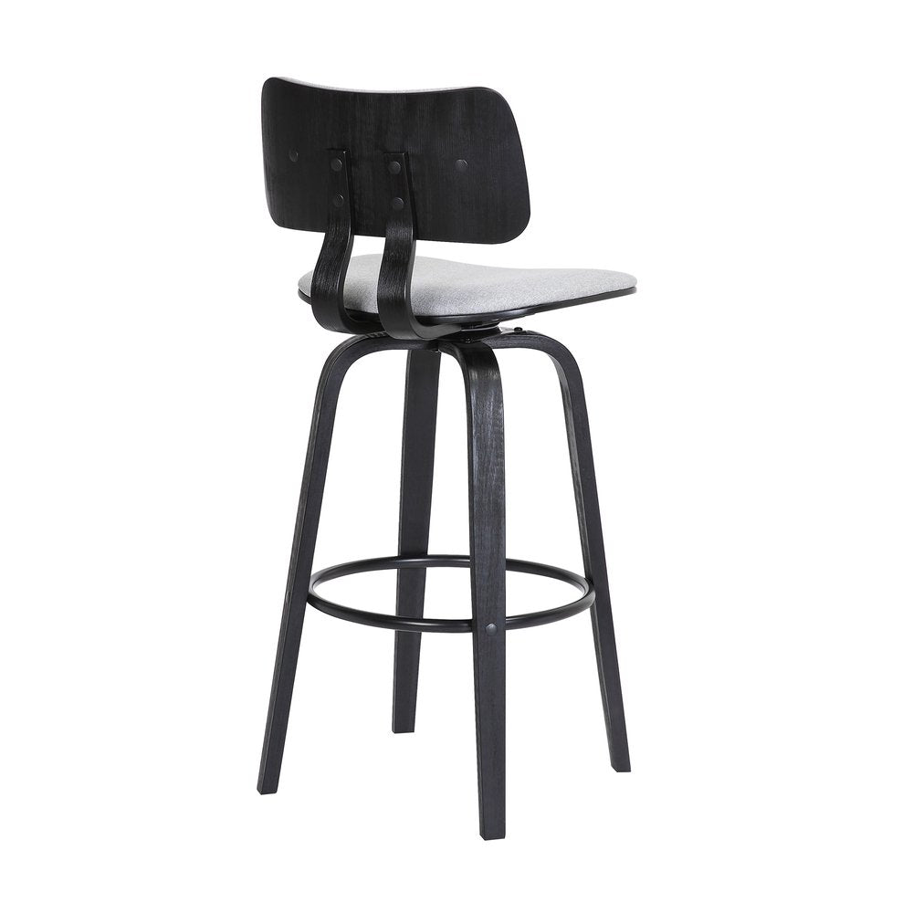 30" Light Gray And Black Fabric Swivel Low Back Bar Height Bar Chair