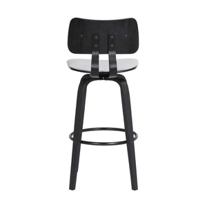 30" Light Gray And Black Fabric Swivel Low Back Bar Height Bar Chair
