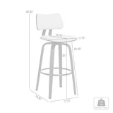 30" Light Gray And Black Fabric Swivel Low Back Bar Height Bar Chair