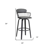 26" Gray And Black Faux Leather Swivel Low Back Counter Height Bar Chair