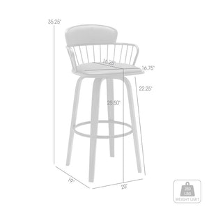 26" Gray And Wood Brown Faux Leather Swivel Low Back Counter Height Bar Chair