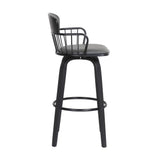 30" Gray And Black Faux Leather Swivel Low Back Bar Height Bar Chair