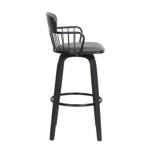 30" Gray And Black Faux Leather Swivel Low Back Bar Height Bar Chair