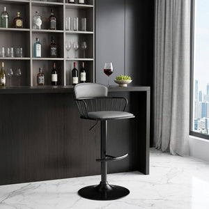Gray and Black Faux Leather with Metal Swivel Low Back Adjustable Height Bar Chair