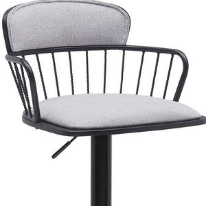 Light Gray And Black Fabric And Metal Low Back Adjustable Height Swivel Bar Chair