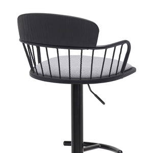 Light Gray And Black Fabric And Metal Low Back Adjustable Height Swivel Bar Chair