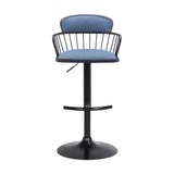 Blue and Black Fabric with Metal Swivel Low Back Adjustable Height Bar Chair
