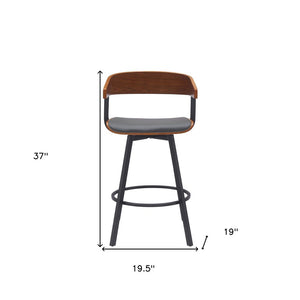 27" Gray and Black Faux Leather with Metal Swivel Counter Height Bar Chair