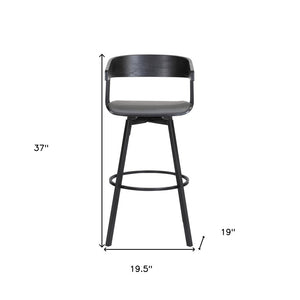 27" Gray and Black Faux Leather with Metal Swivel Counter Height Bar Chair