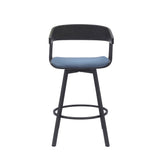27" Blue and Black Fabric with Metal Swivel Counter Height Bar Chair