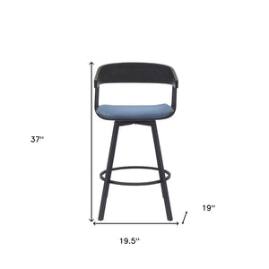 27" Blue and Black Fabric with Metal Swivel Counter Height Bar Chair