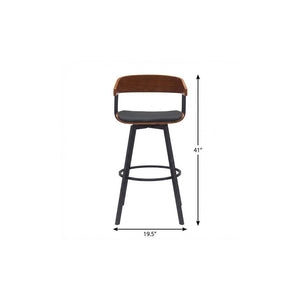 31" Black Faux Leather And Metal Swivel Bar Height Bar Chair