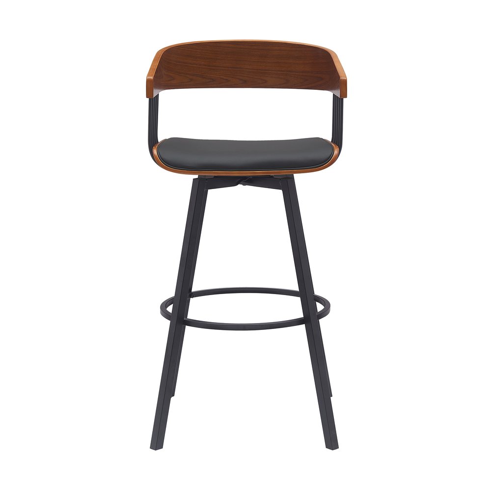 31" Black Faux Leather And Fabric And Metal Bar Height Swivel Bar Chair