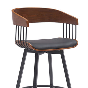 31" Black Faux Leather And Fabric And Metal Bar Height Swivel Bar Chair