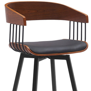 31" Black Faux Leather And Fabric And Metal Bar Height Swivel Bar Chair