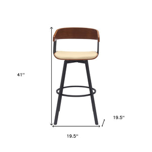 31" Cream and Black Faux Leather with Metal Swivel Bar Height Bar Chair