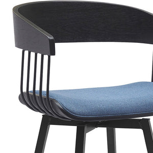 31" Blue And Black Fabric And Metal Bar Height Swivel Bar Chair