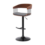 Gray and Black Faux Leather with Metal Swivel Adjustable Height Bar Chair