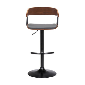 Gray And Black Faux Leather And Fabric And Metal Adjustable Height Swivel Bar Chair