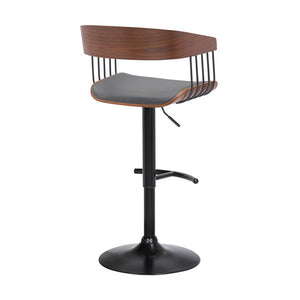 Gray And Black Faux Leather And Fabric And Metal Adjustable Height Swivel Bar Chair