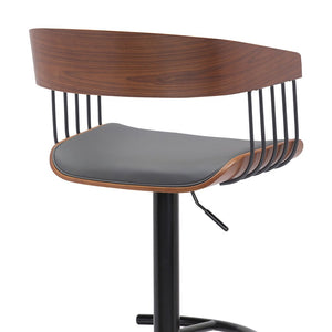 Gray And Black Faux Leather And Fabric And Metal Adjustable Height Swivel Bar Chair