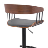 Gray and Black Faux Leather with Metal Swivel Adjustable Height Bar Chair