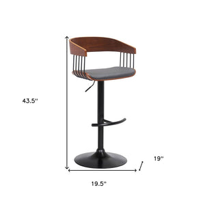 Gray And Black Faux Leather And Fabric And Metal Adjustable Height Swivel Bar Chair