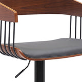 Gray and Black Faux Leather with Metal Swivel Adjustable Height Bar Chair